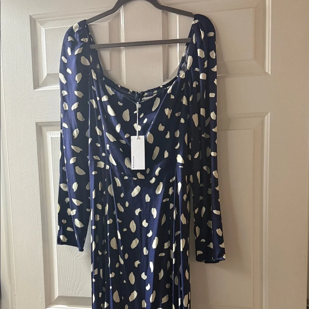 Reformation Navy and White Long Sleeve Dress - Picture 2 of 3